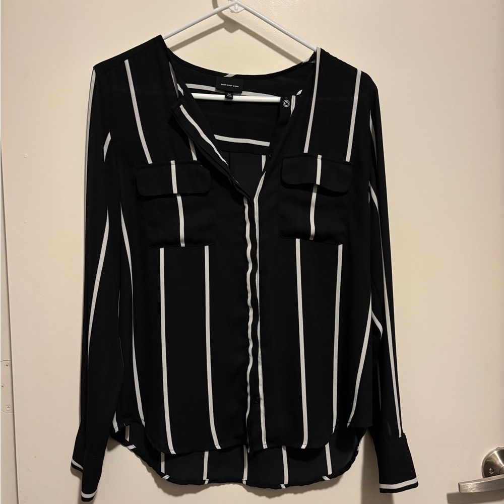 Who What Wear Black and White Striped Women's Top